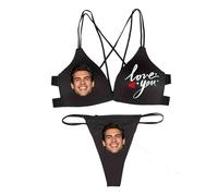 Personalised Photo Lingerie Set, Personalised Face Print Bra - Custom Image Push Up Wireless Underwear, Sexy Crisscross Back Lingerie Gift for Wife Girlfriend Anniversary (black, XL)