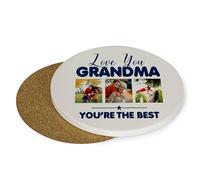 Personalised Photo, LOVE YOU GRANDMA YOU’RE THE BEST, Tableware, Coffee, Tea, Drink Coaster (Round Ceramic Coaster)