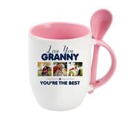 Personalised Photo, Love You Granny You’RE The Best, Spoon Mug, Coffee, Tea Mug. (Pink)