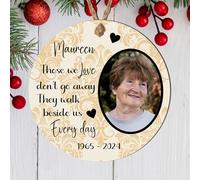 "Personalised Photo Memorial Bauble Plaque - 'Those We Love Don't Go Away' Custom Keepsake Ornament with Photo (Gold, Mdf Wood Indoor Use Only 9cm x 9cm)