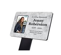 Personalised Photo Memorial Gift. Grave Ornaments. Plaque With Stake. Choose from 3 Backgrounds. Waterproof Engraved Bereavement Gifts For Interior/Exterior Use.