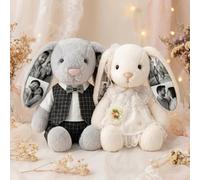 Personalised Photo Memory Bunny Customised Rabbit Teddy Plush Keepsake with Hidden Pictures in Ears Personalised Birthday Anniversary Wedding Gifts for Women Men Her Friend 26cm/40cm (Colour3)