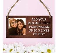 Personalised Photo & Message Customisable Plaque - Add Up to 5 Lines of Text Perfect for Birthdays, Anniversaries, Memorials (Brown, Mdf Wood Indoor Use Only)