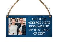 Personalised Photo & Message Customisable Plaque - Add Up to 5 Lines of Text Perfect for Birthdays, Anniversaries, Memorials (Blue, Mdf Wood Indoor Use Only)