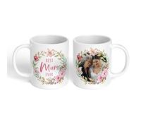 Personalised Photo Mug for Mum Auntie Grandma Nana - Custom Picture Floral Wreath Coffee Cup - Best Ever Mother’s Day Christmas Birthday Gift for Her from Kids - Sentimental Keepsake Tea Cup