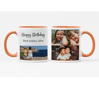 Personalised Photo Mug with 3 Pictures & Text - Coloured Inside Ceramic Mug | Gift for Birthday, Anniversary, Wedding, Valentine’s - Dishwasher Safe - Made in The UK - Orange White