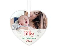 Personalised Photo "My First Christmas" Ceramic Hanging Heart Bauble | Custom Picture & Text for Newborns & New Parents | Baby's 1st Xmas Tree Ornament Keepsake Gift Box