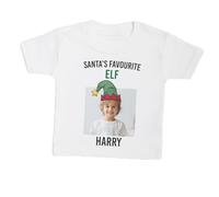 Personalised Photo & Name Santas Favourite Elf - Baby Kids T-Shirt White