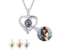 Personalised Photo Necklace Projection Picture Pendant and Various I Love You 100 Languages Projector in Round Stone Customisable Individual For Lover (Loving heart)