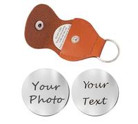 Personalised Photo Pocket Hug Token with Leather Keychain, DIY Memorial Sympathy Gifts, Custom Double-Sided Coin with Text and Picture, Remembrance Keepsake (Brown)
