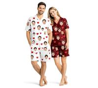 Personalised Photo Pyjamas Custom Face PJs for Men Women, Soft Milk Silk Loungewear Sets with Pockets, Matching Couples Nightwear Sleepwear Gift for Boyfriend Girlfriend