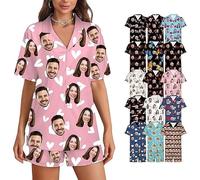 Personalised Photo Pyjamas Women With Photo Face - Custom Pajamas Set Ladies Satin Pyjamas Shorts Set 2 Piece Loungewear Pjs For Womens Sets Silk Personalised Gifts For Women Birthday, S-2XL