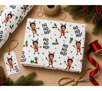Personalised Photo Reindeer Christmas Gift Wrap with Custom Name - Face on Reindeer Body Wrapping Paper with Your Photo - 1 to 5 Meters (2 Meters)
