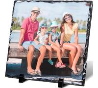 Personalised Photo Slate, 20 x 20cm - Square-Shaped Rock Pictures, Glossy Print & Full Colour Finish - Personalised Picture Gifts in Natural Rock With Carved Edges for Home & Office