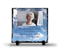 Personalised Photo Slate Because Someone We Love Is In Heaven A Little Bit Of Heaven Is In Our Home Custom Memorial Rock Slate Glossy Add Your Own Photo Gift Loved One Gone Memorial Poem Quote S-M03