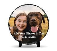 Personalised Photo Slate Plaque Frame with Photo & Text, Custom Birthday Gift for Her Him Girls Boys Women Men Mum Dad - Personalised Birthday Unique Gifts Idea (Round)