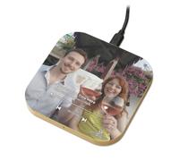 Personalised Photo Song Code Wireless Phone Charger Wooden Gift | Your photo and a song | 1200dpi print on natural wood | 90mm pad | 10W Qi charging | Made in the UK
