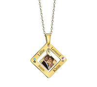 Personalised Photo & Text Engraving Necklace for Women, Square Hollow Pendant, Adjustable Chain 50+5cm, Ideal Gift for Couples Birthday (Gold)