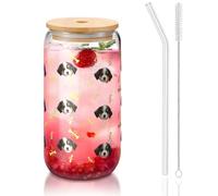 Personalised Photo Text Glass Cups with Lid, Straw, Cleaning Brush 16OZ Custom Can Shaped Drinking Glasses, Iced Coffee Cup for Smoothies, Beer, Parties, BBQ Picture Gifts for Women Men, 450ml