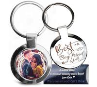 Personalised Photo & Text Round Keyring, Customised Picture Printed Message Engraved Keychain, Round Valentine's Keyring, Keepsake Gift for Couples, Memorial, Anniversary, Birthday, Mother's Day