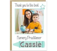 Personalised Photo Thank You Nursery Teacher Card - Own Name - Custom Text Under Photo - 8 Colour Options - For Pre-School Nursery Appreciation Cards For Nursery Staff Keyworkers Helpers, Mint