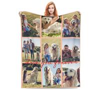 Personalised Photos Blanket,Custom Pets Blankets with Words Picture Collage Customized Throw Blankets, Personalized Gifts for Mother's Day Father's Day for Family Kids Pets Lovers (9 Photos)