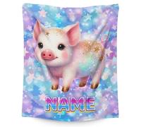 Personalised Pig Blanket for Girls - Custom Name Cute Fleece Throw, Soft Flannel Gift for Sofa, Bed or Travel