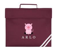 Personalised Pig Book Bag Custom Name Girls Boys Kids Infant Back to School Nursery Primary New Term, One Size, Maroon