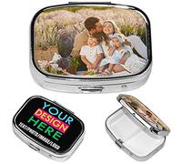 Personalised Pill Box with Photo Text Logo, Custom Rectangle Tablet Case Medicine Organiser, Small Metal Pill Container for Pocket Purse Travel, Unique Gift for Mum Dad Men Women
