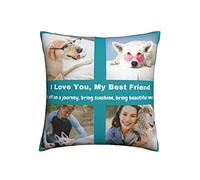 Personalised Pillow Case Covers with 4 Pictures, Custom Cushion Covers with Photos/Texts for Kids Parents, Customized DIY Small Big Size Teal Green Cushion Cover for Camping, Outdoor, Sofa, Bedroom