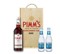 Personalised Pimm’s No.1 Cup & Fever Tree Lemonade Gift Set - Alcohol Gift for Men or Women - 70cl Bottle (25% ABV) in Engraved Wooden Box - Summer Spirits Present with Mixer for Him or Her