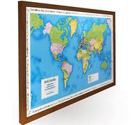 Personalised Pin Board World Map - Frame 105 X 67cm - Memo Board With 100 Pins - Huge Poster With Pinboard, Wall Decoration, Travel Gift, Home Décor (Dark Wood Frame)