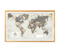 Personalised Pin Board World Map - Made Of Composite With Frame 105 X 67cm - Memo Board Made Of CompositeWith 100 Pins - Huge World Map Poster With Pinboard, World Map Wall Decoration