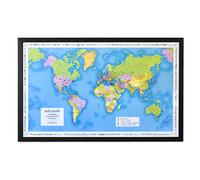 Personalised Pin Board World Map - Made Of Composite With Frame 105 X 67cm - With 100 Pins - Huge World Map Poster With Pinboard (Black Wood Frame) - Unique Gift for Globetrotters