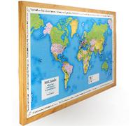 Personalised Pin Board World Map Traveller - Made Of Composite With Frame 105 X 67cm - With 100 Pins Poster With Pinboard Wall Decoration Home Décor (Light Wood Frame)