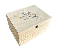 Personalised Pine Keepsake Box | Treasured Memories Gift Box for Newborns | Personalised Name and Date | Metal Hinges & Clasp | W36cm x D26.9cm x H20cm