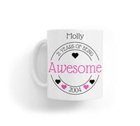 Personalised Pink Awesome Hearts 2004 21st Birthday White Ceramic Tea|Coffee Mug Gift for Girls|Her|Daughter|Girlfriend