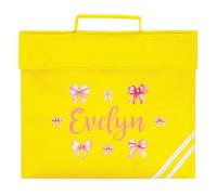 Personalised Pink Bows Girls Book Bag Custom Name School Reading Folder for Primary Kids Reception Infants New Term Gift, One Size, Yellow
