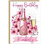 Personalised Pink Champagne Birthday Cards for Her - Luxury Prosecco - 5 Colours Including Rose Gold Blush Pink Customised Own Name and Text A5 Female Alcohol Themed Card (Pink & Gold)