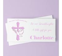 Personalised Pink Confirmation Money Card - Custom Name & Message | 150mm x 210mm | Cross & Dove Design | Confirmation Gift Wallet with Envelope