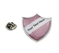 Personalised Pink Glitter School Shield Design Silver Metal Pin Badge Lapel Badge with Butterfly Back Clasp, 21 x 25mm