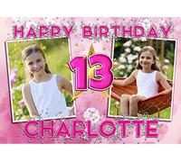 Personalised Pink & Gold Star Sparkle Happy Birthday Party Poster Banner N134-1st 3rd 4th 5th 10th 13th 18th 21st 30th 40th Girls ANY AGE (A3 (29.7cm x 42cm))