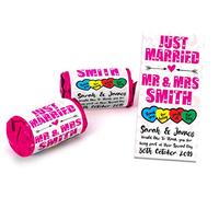 Personalised Pink Mini Love Hearts Sweets Wedding Favours Just Married for Guests Gift Thank You Table Favours. Each roll Contains 7 Individual Sweets Suitable for Vegetarians (1)