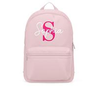 Personalised Pink Name and Initial Mini Backpack, Girls Custom Back to School Bag, Gifts for Daughter on First Day of Nursery or Primary School, Light Pink