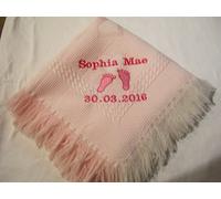 Personalised Pink Shawl with Footprints and Name Baby Shower Baby Gift