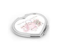 Personalised Pink Shoes & Handbag 18th 21st 30th 40th 50th 60th Birthday Design Silver Heart Compact Mirror Gift For Daughter|Granddaughter|Girls|Her