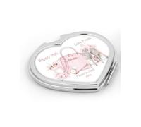 Personalised Pink Shoes & Handbag 18th Birthday Design Silver Heart Compact Mirror Gift For Daughter|Granddaughter|Girls|Her