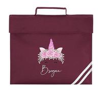 Personalised Pink Unicorn Book Bag for Kids Back to School Nursery Boys Girls, One Size, Burgundy