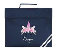 Personalised Pink Unicorn Book Bag for Kids Back to School Nursery Boys Girls, One Size, Navy