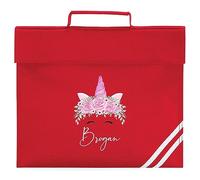 Personalised Pink Unicorn Book Bag for Kids Back to School Nursery Boys Girls, One Size, Red